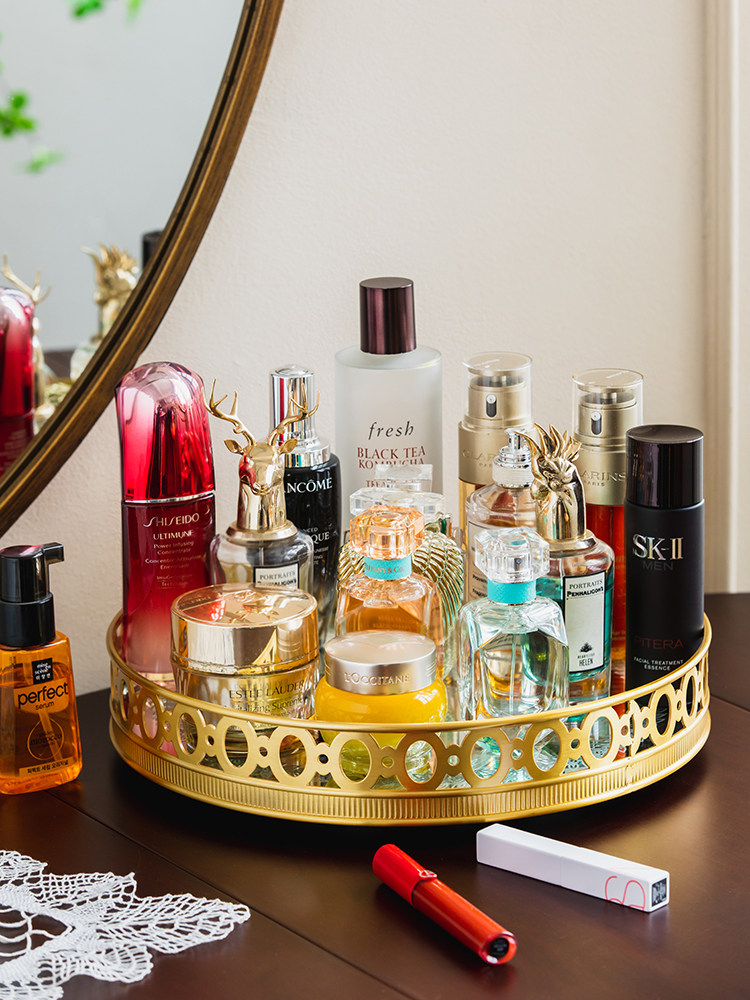High Luxury Skincare - صينية تخزين دوارة فاخرة من النحاس